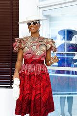VALERIE AFRICAN PRINT HIGH NECK DRESS [RED] - WHO'S THAT LADY BOUTIQUE
