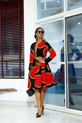 KEITA AFRICAN PRINT ZIP FRONT DRESS [RED] - WHO'S THAT LADY BOUTIQUE