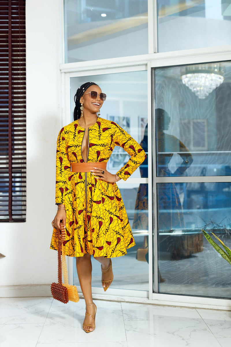 KEITA AFRICAN PRINT ZIP FRONT DRESS [ORANGE] - WHO'S THAT LADY BOUTIQUE