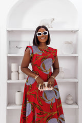 MINO AFRICAN PRINT MIDI DRESS [RED] - WHO'S THAT LADY BOUTIQUE
